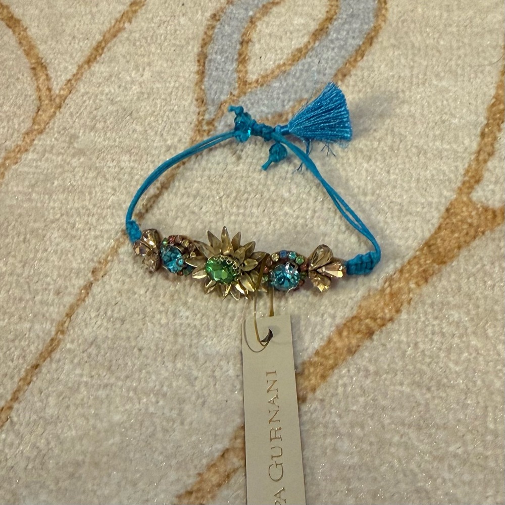 Deepa Gurnani Blue Floral Crystal Cord Bracelet